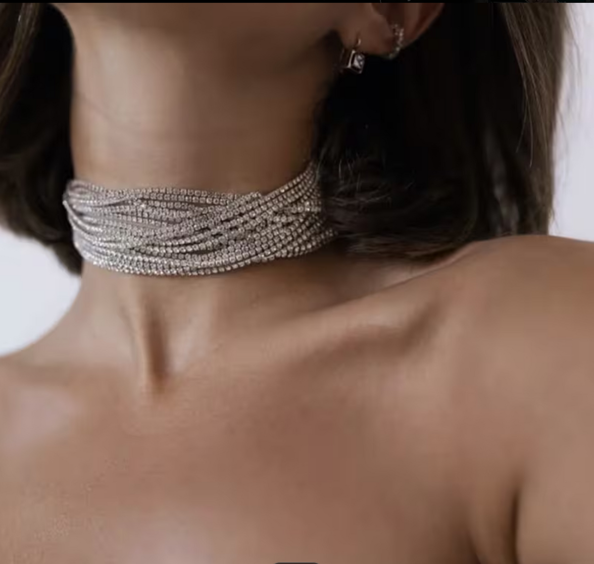 Multi Layer Rhinestones Choker