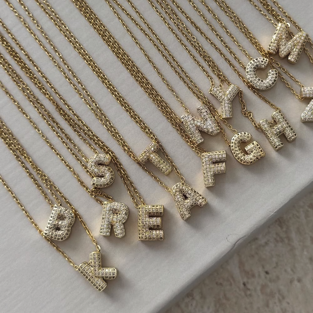 Mini Bubble Zircon Initial Necklace