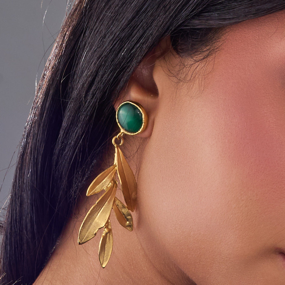 Green Stone Leafy Earring