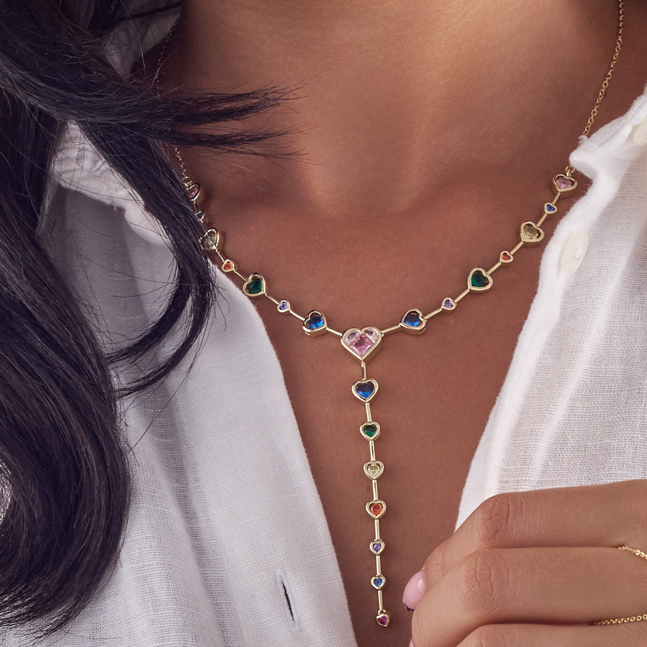 Candy Hearts Lariat Necklace