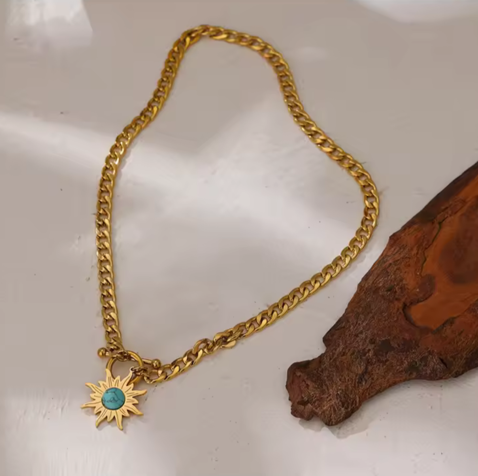 Turquoise Sun Locket Necklace