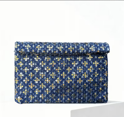 Sequined Denim Clutch