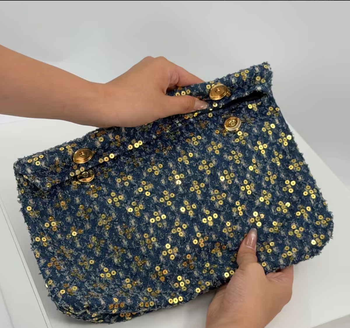 Sequined Denim Clutch