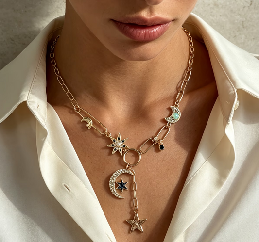 Starry Moon Lariat Necklace