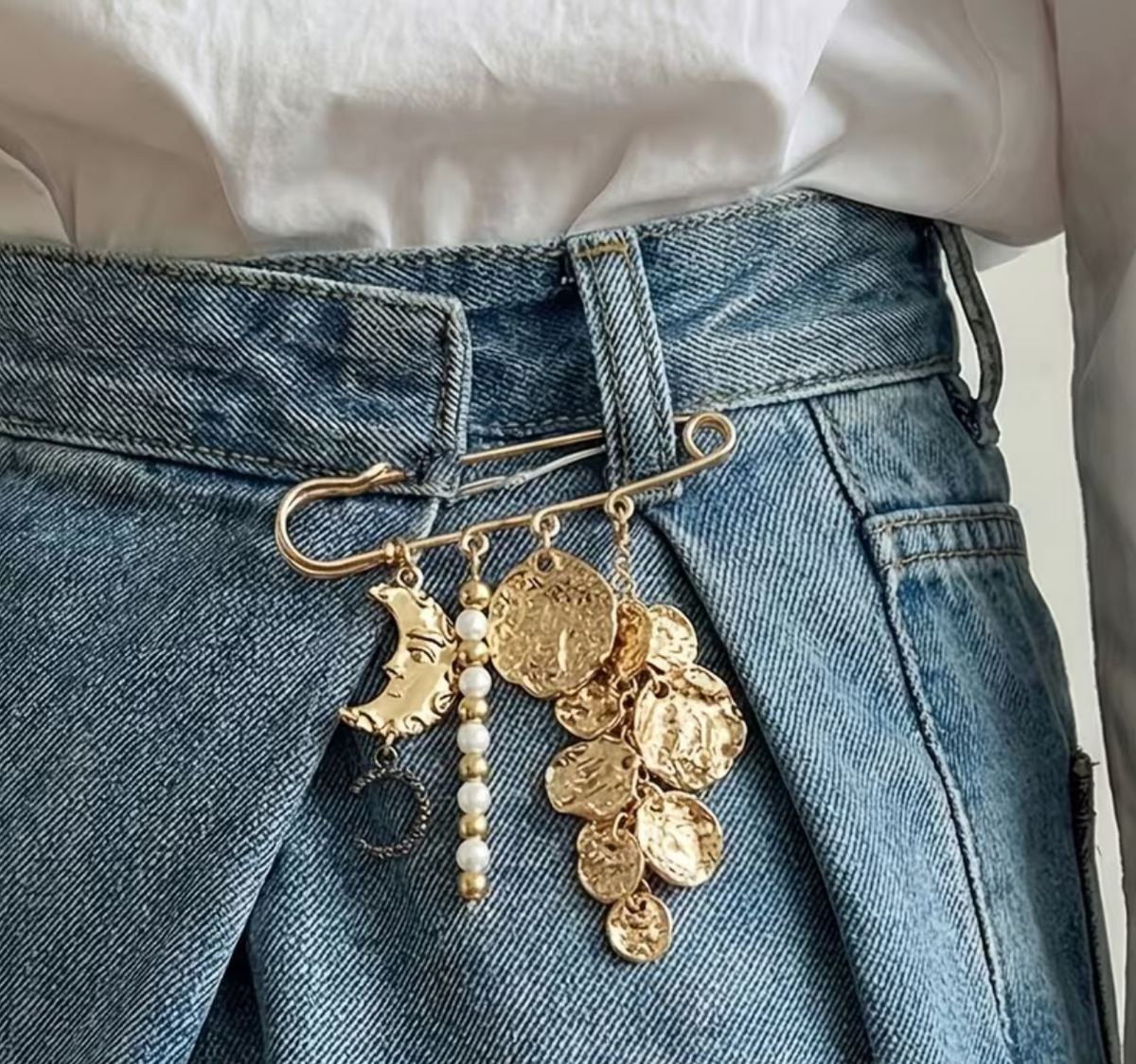 Boho Coin Tassel Pin Brooch