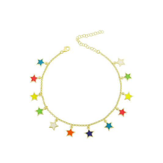 Rainbow Enamel Stars Anklet