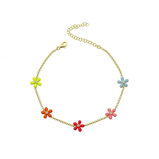 Enamel Flower Anklet