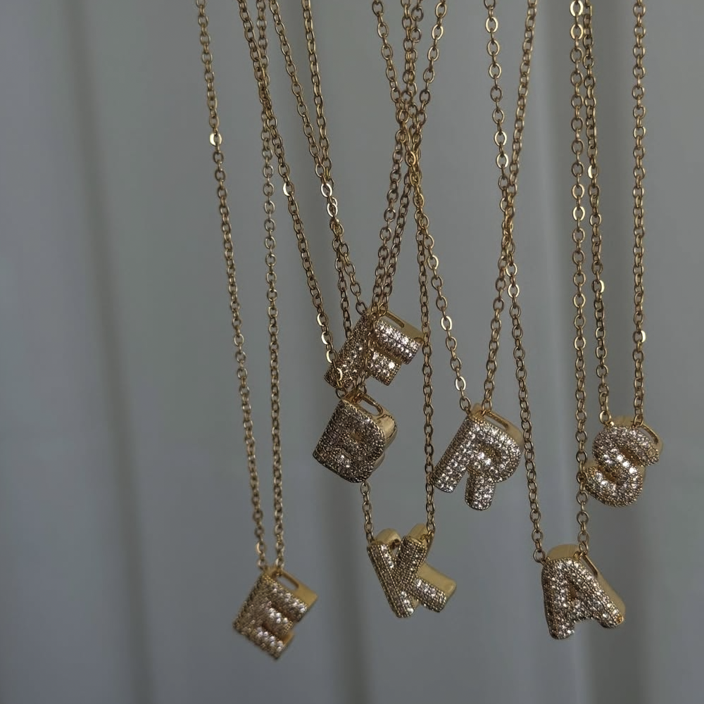 Mini Bubble Zircon Initial Necklace