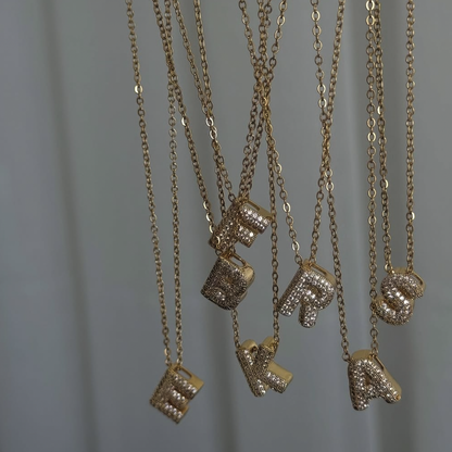 Mini Bubble Zircon Initial Necklace