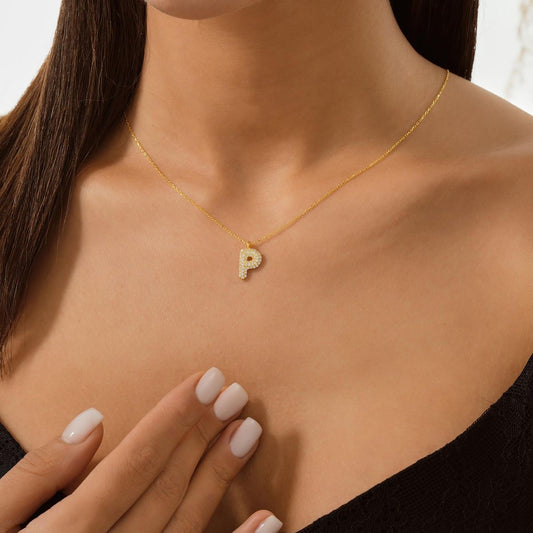 Mini Bubble Zircon Initial Necklace