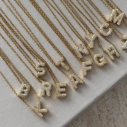 Mini Bubble Zircon Initial Necklace