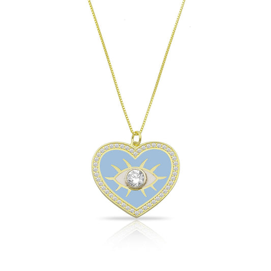 Enamel Evil Eye Heart Necklace